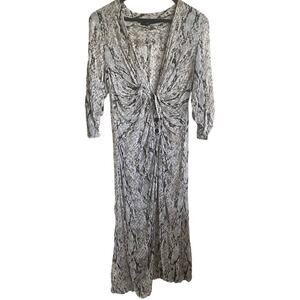 Zara Women Wrap Dress S‎ Reptile Print Surplice Neck High Slits Boho Chic Beachy